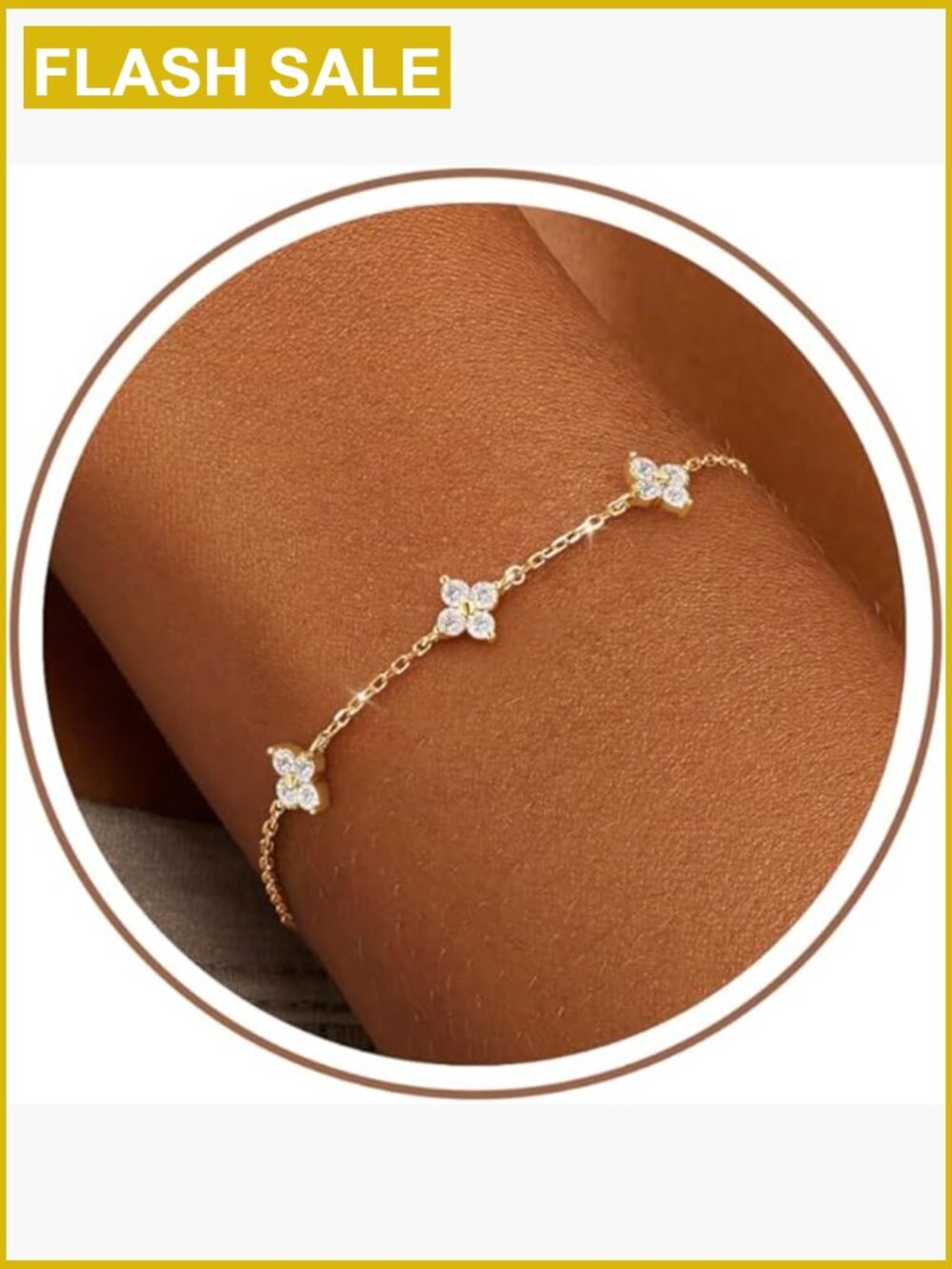 14K Gold Plated Dainty Stackable Charm Station Bracelets for Women